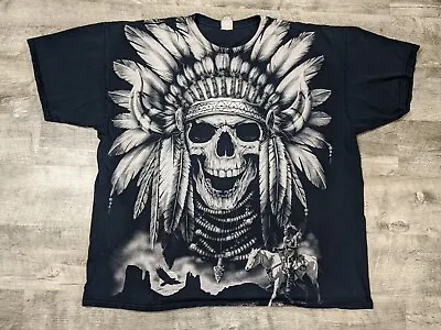 $19.95 • Buy Vtg Y2K Tribal Chief Skull Spirit Rider Black Tshirt Men's 3XL Goth Grunge Rock
