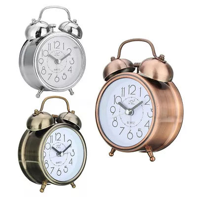 $21.08 • Buy Portable Retro Bedside Classic Quartz Wind Up Double Bell Alarm Clock Chrome