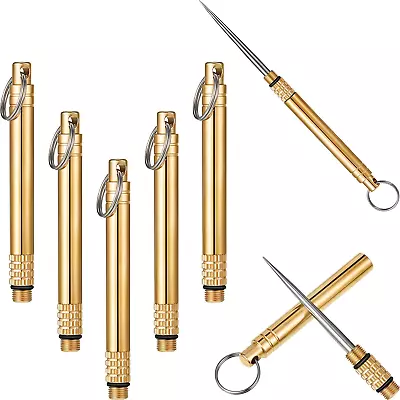 5 Pieces Portable Titanium Toothpicks Pocket Toothpicks Keychain Brass With Met • $10.79