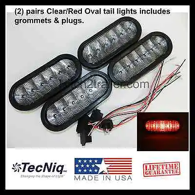 (4) Trailer Truck LED Sealed CLEAR/ RED 6  Oval Stop/Turn/Tail Light Made In USA • $34.99