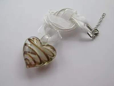 White & Bronze Lampwork Glass Heart Necklace - Boxed Wife Mum Nan Gift Idea  • £4.99