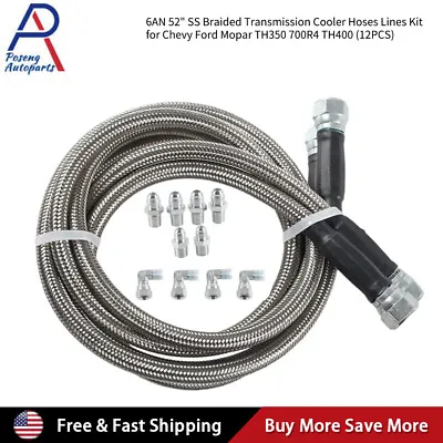 SS Braided Transmission Cool Hoses Lines Kit For Chevy Ford TH350 700R4 TH400 • $42.99