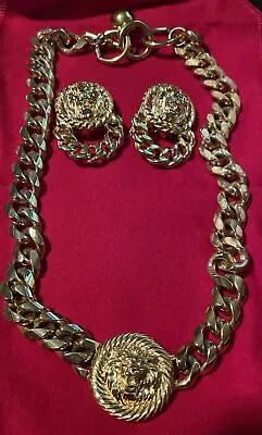 RARE Anne Klein AK Lion Cuban Link Chocker Runway Couture Toggle  & Earrings • $49.99