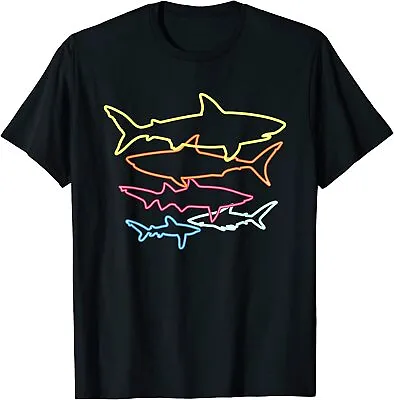 NEW LIMITED Retro 80s Shark Clothes Shark Party Women Men Sharks T-Shirt • $21.61