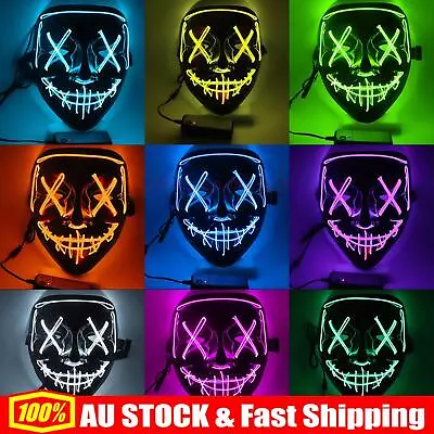 LED Purge Mask Glow In Dark Light Up Halloween Costume Scary Rave Festival • $12.99
