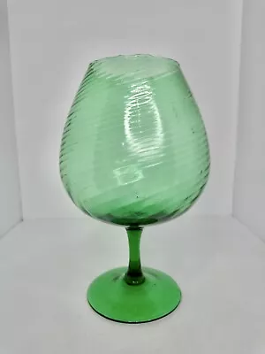 Massive Vintage MCM 11.25” Empoli Green Swirl Optic Footed Snifter Italy • £19.29