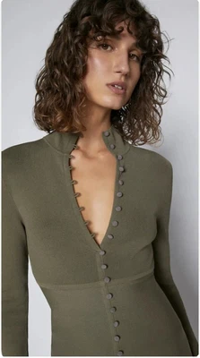 $580 • Buy Scanlan Theodore Crepe Knit Button Polo Dress Khaki Green Size XS