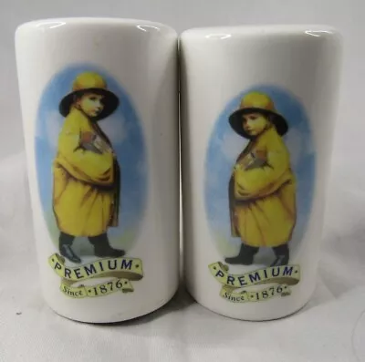 Morton Salt And Pepper Shakers Boy In Rain Coat Premium Since 1876 Ceramic • $9