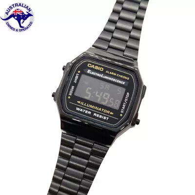 Casio Classic Digital Watch A168W All Black Design Unisex Retro Vintage Melbourn • $26.99