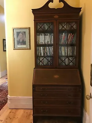 $1050 • Buy Secretaire Bookcase Circa 1890  Mahogany With Satin Wood Inlay. Glass Front 