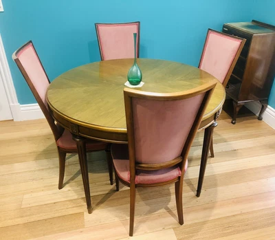 $750 • Buy Berryman Midcentury 6 Seater Extendable Dining Table & 4 Pink Velvet Chairs