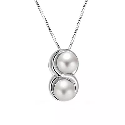 925 Silver White Pearl Figure Eight Infinity Pendant Necklace 18  • $93.30