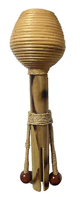 Ethnic Seed Pod Shaker Indonesian Instrument Bamboo With Rattan And Bead Detail • $17.62