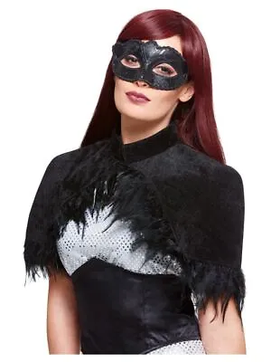 NEW Dark Crow Kit W/Feather Capelet & Mask Maleficent Ladies Halloween Costume • £13.99