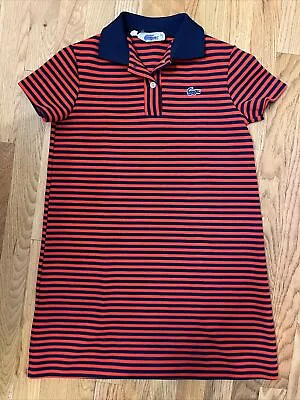 Vintage Lacoste Tennis Dress Girls Size 10 Red & Blue Stripe A-line Shift • £35.39