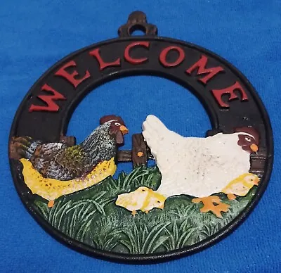 VTG. Cast Iron Welcome Sign Chickens And Baby Chicks. • $15.95