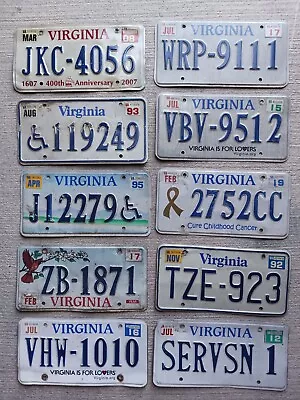 10 Virginia Roadkill License Plates Ranging From Years 1993 - UP • $30