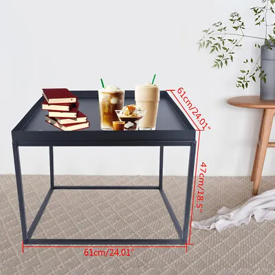 24  Modern Metal Square Tray Coffee End Table Side Table Home Office Matt Black • $52.25