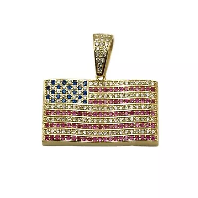 3Ct Round Cut Blue Sapphire RubyUS Flag Pendant Lab-Created 14k Yellow Gold FN • $102.30