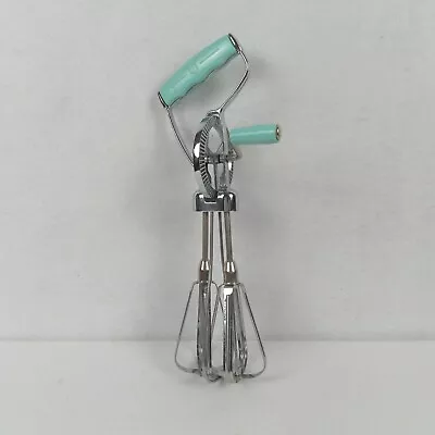 Vintage Turner & Seymour Hand Held Mixer Manual Blender Egg Beater Turquoise • $10.99