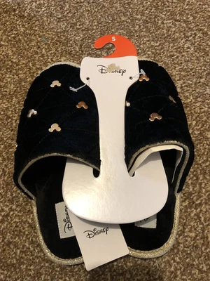 £16 • Buy Designer Primark Disney Mickey Mouse Gold Black Slip On Slippers Sz S 3/4