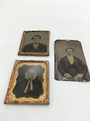 Lot Of 3 Antique 1 Daguerreotype 1/6 Plus 1 Tin Type 1 Woman 2 Men   • $45.09