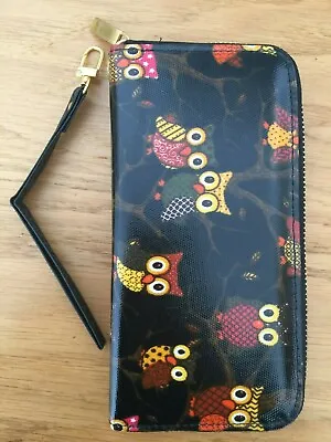 £3.99 • Buy Women's Ladies Girls Large Zipped Black Owl Purse Wallet Oilcloth *NEW*