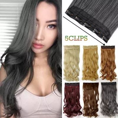 Natural Black Synthetic 5 CLips On Hair Peice Extension One Peice Half Head Y7 • £14.23