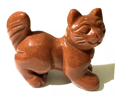 Vintage Small Cat Figurine Carved Polished Natural Brown Sunstone Miniature • $18.78