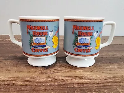 Maxwell House Coffee Cups Mugs Teacups Vintage 1970's Small Pedestal • $12