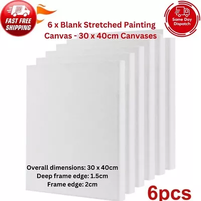 6 Pack 100%cotton 30 X 40cm Blank Plain Stretched Painting Art Acrylic Canvas • £13.99