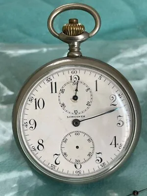 Junk Longines Vintage Pocket Watch Mechanical Manual Chronograph Open Face Swiss • $393.45