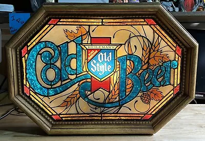 RARE Vintage Old Style COLD BEER Faux Stained Glass Bar Lighted Sign Heilleman's • $140