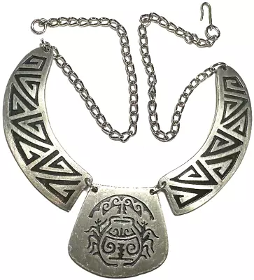Vintage Jewelry Necklace Tribal Bib Collar Chain Carved Black Beetle 42 • $5