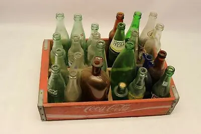 Vintage Coca Cola Wooden Soda Pop Woodstock Bottle Crate With Vintage Bottles • £77.13