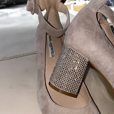 £35 • Buy Karl Lagerfeld Ladies Beige Real Suede Shoes Ankle Strap Diamante Heels Uk7,5