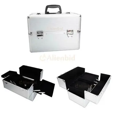 14inch Aluminum Beauty Makeup Train Case Jewelry Box Cosmetic Organizer Silver • $32.58