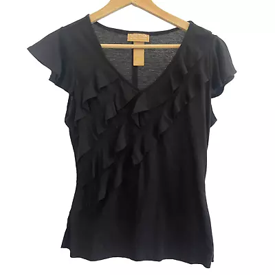 Miss Tina  Women’s Black Short Sleeve Ruffle Design Top Size Small #1307 • $10