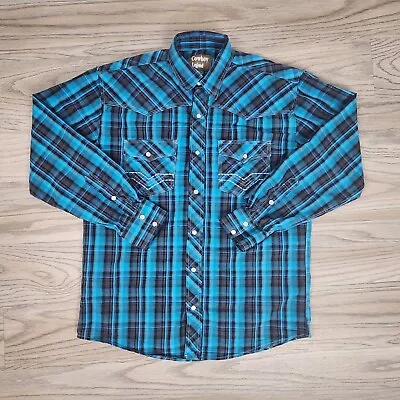 Size Large Cowboy Legend Turquoise And Black Button-Down Long Sleeve Shirt • $29.78