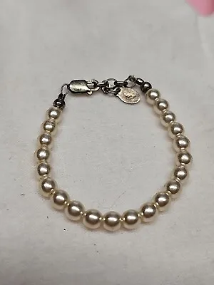 CM Vintage Baby's Sterling Silver Faux Pearl Beaded Bracelet 3 1/2 +1  🐣 EASTER • $19.95