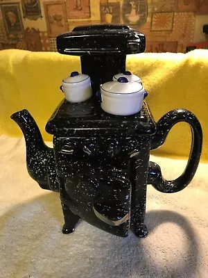 Vintage Enesco Ceramic Stove Cookie Jar Tea Pot Music Box Time To Remembr FR/SHP • $69.99