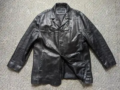 Vintage 1990s Y2K Leather KENNETH COLE Black L Car Coat LAMBSKIN Jacket • $139.95