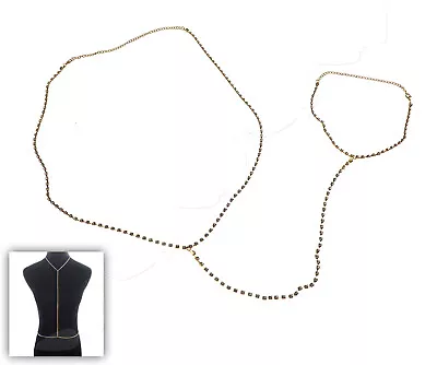 Vertical Gold Harness Body Belly Waist Chain Necklace Beach Bikini Rhinestones • £4.33