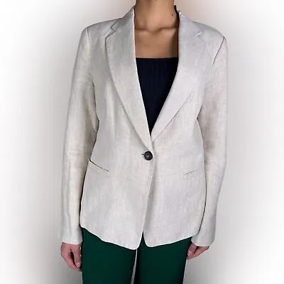 ZARA 100% Beige Linen Blazer Size Medium New With Tags Neutral Classic • $49.75