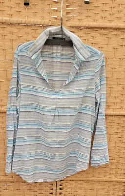 MAX JEANS Ladies Blue Cotton Striped V Neck Top Tunic Long Sleeve  Size 14 • £0.99