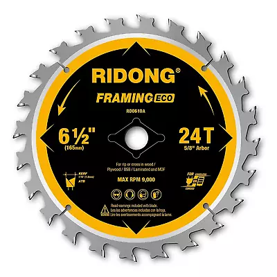 6-1/2 Inch Circular Saw Blade 24-Tooth With 5/8  Arbor ATB Framing Saw Blade Fo • $15.61