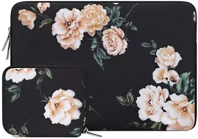 Floral Black Peony Laptop Case Sleeve MacBook Pro Air NoteBook With Small Case • £10.45