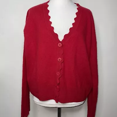 C By Bloomingdale's Women's Cashmere Red Cardigan Scallop Edge Size XXL • $34