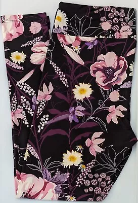 TC LuLaRoe Tall & Curvy Leggings Beautiful Black Purple Floral Print NWT R09 • $14.90