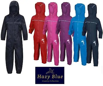 Hazy Blue Rain-Drop Waterproof Breathable All In One Suit Child Boys Girls • £11.95